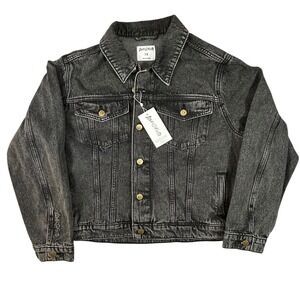 Love & Faith Black Acid Wash Denim Jacket Stronger Than The Storm 2X NWT